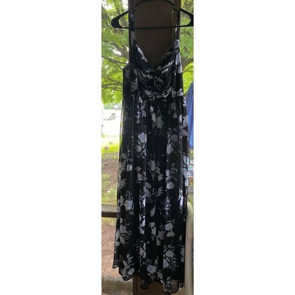 Torrid Black & Blue Floral Maxi Chiffon Pleated Dress Sz 00 M/L 10 - Picture 6 of 10